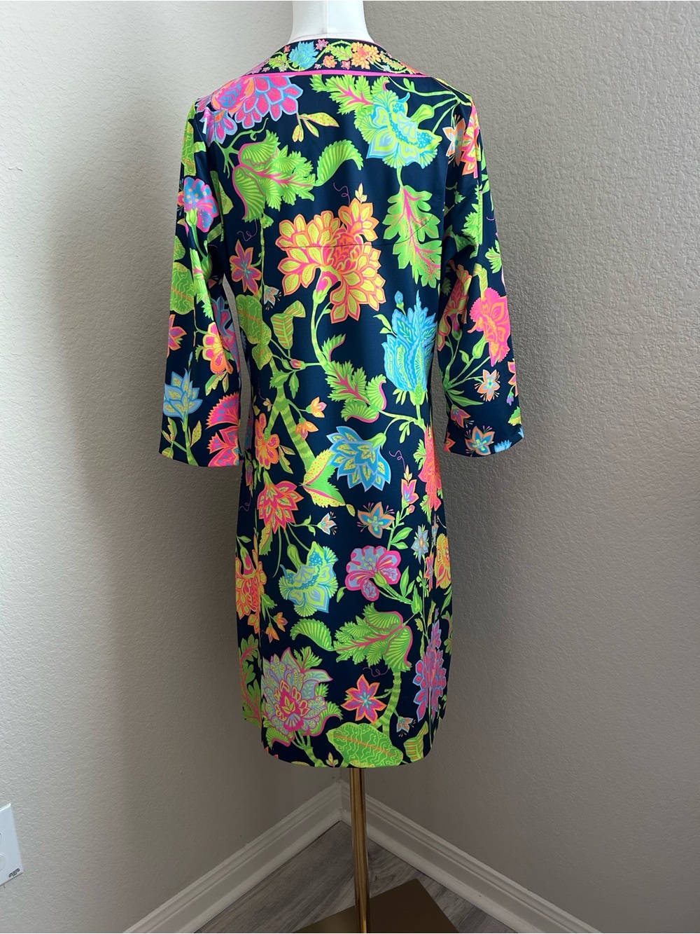 Gretchen Scott Designs Navy Dress with Neon Floral Print - Picture 3 of 4